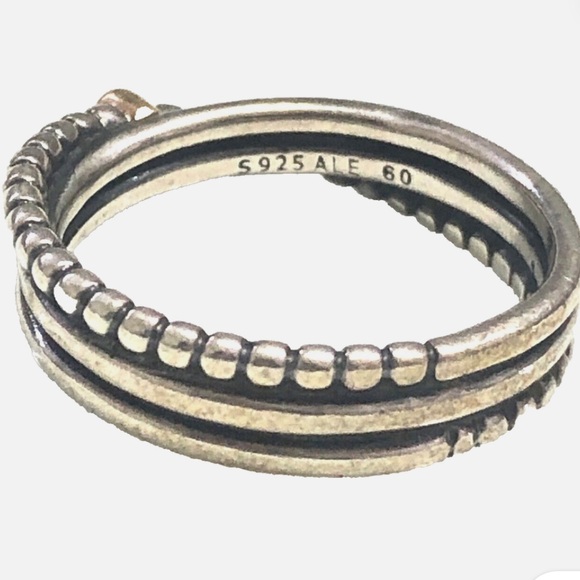 Pandora Rising Star 14k Gold & Sterling Silver Diamond Twist Beaded Ring - Picture 5 of 11